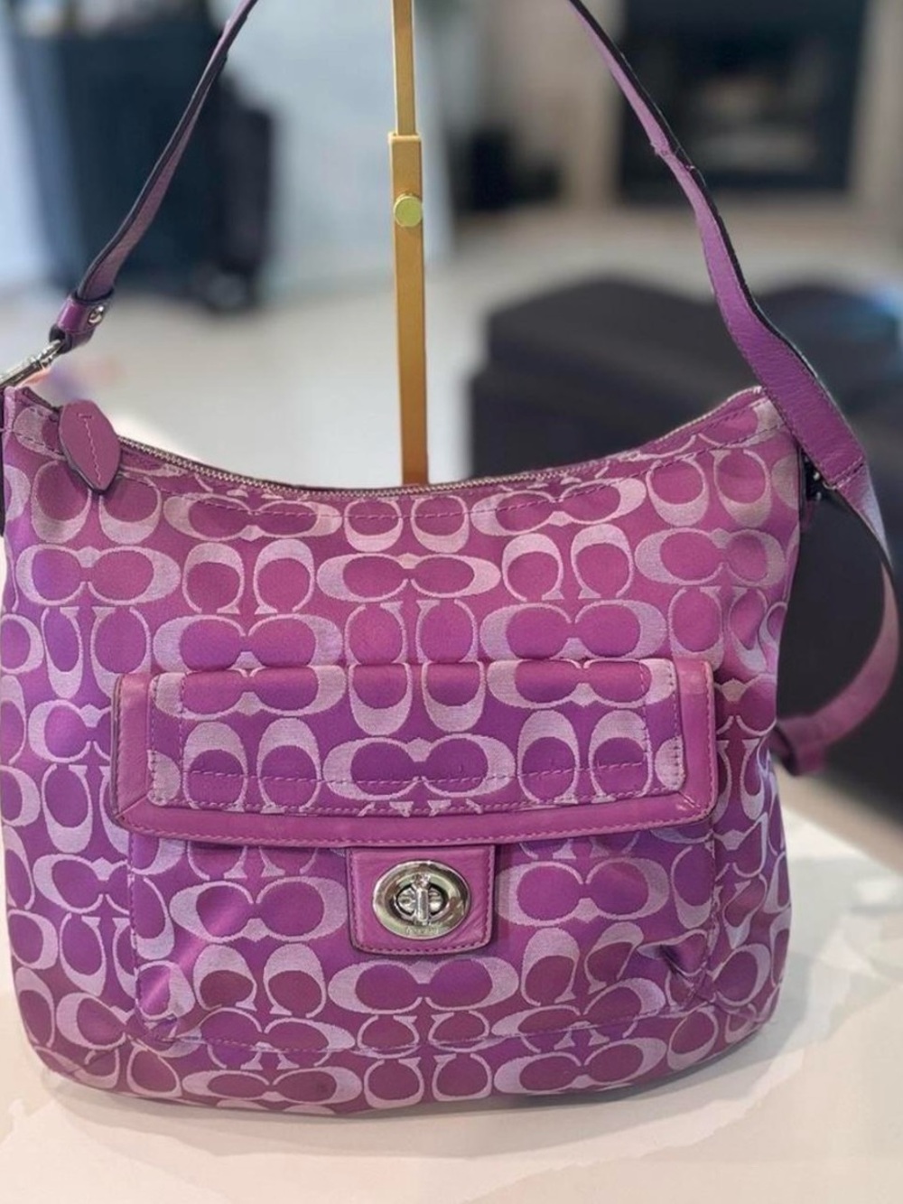 Coach Signature Canvas Shoulder Bag in Purple